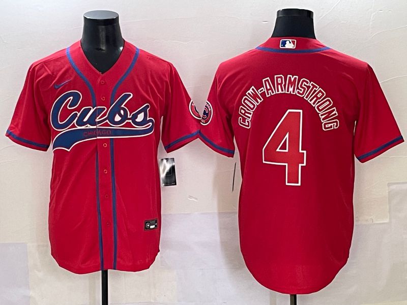 Men 2025 Chicago Cubs 4 Crow-Armstrong Red Joint Name Nike MLB Jersey style 1